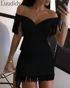 White Fringe Celebrity Evening Runway Party Dress Women Sexy Tassels Short Sleeve Club Dress Vestidos