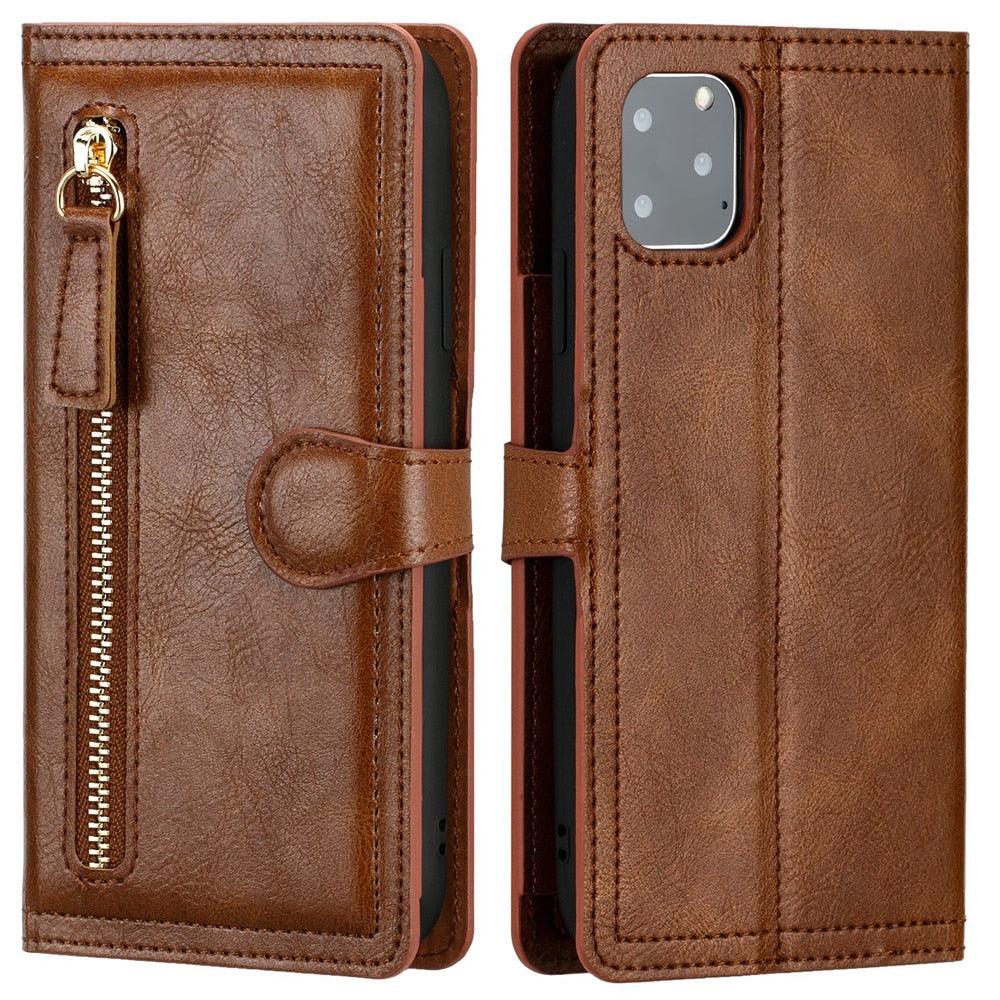 Luxury Leather Flip Wallet Case For iPhone 14 13 12 11 Pro MAX  X XS XR Card Holder Stand Cover Retro Brown Card Holder Slots Pocket Case PU Leather Magnetic Closure Kickstand Shockproof Flip Case Stevvex