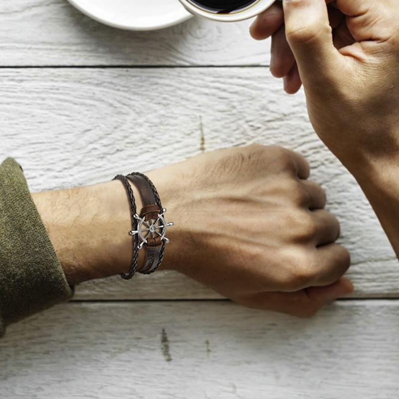 Handmade Sailor Anchor Ship Bracelet In Vintage Retro Rudder Charm Bracelet for Men Made from leather and Stainless Steel for Man - SJB-DIAMOND ELITES