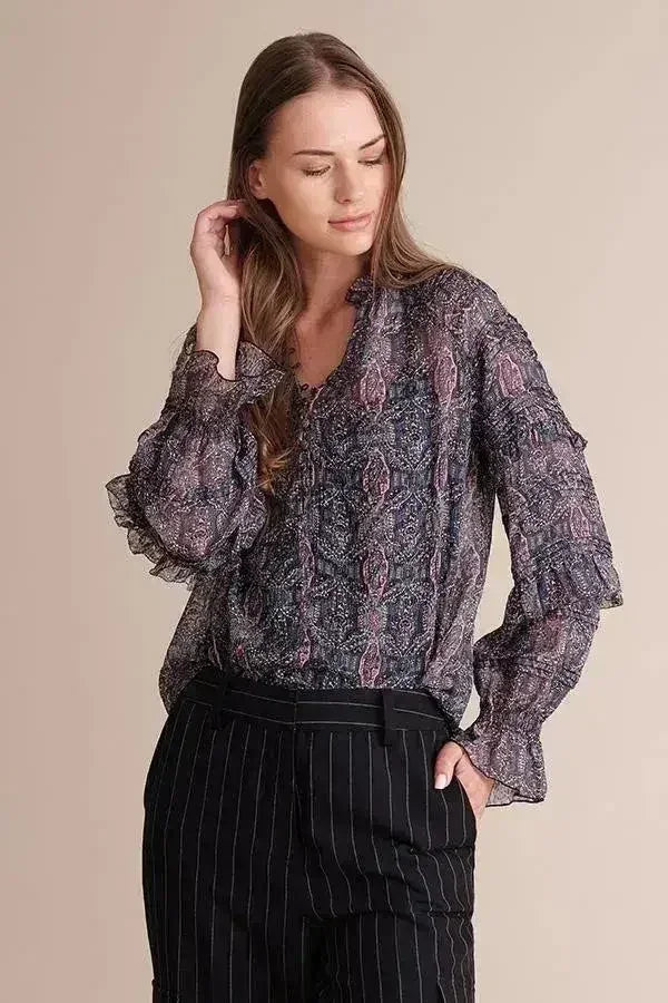 Kiara Silk Chiffon Blouse - Raglan Sleeve & Pleated Detail | Femstylo - SJB-DIAMOND ELITES