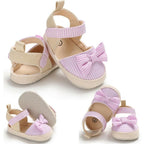 Newborn Baby Girl Striped Bow Sandals Soft Shoes Infants Anti-Slip Sneaker New Fashion Clogs 0-18M Stevvex