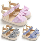 Newborn Baby Girl Striped Bow Sandals Soft Shoes Infants Anti-Slip Sneaker New Fashion Clogs 0-18M Stevvex