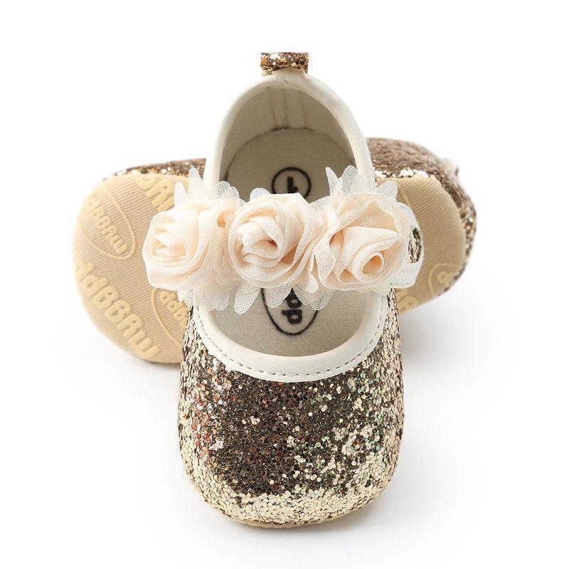 Cute Sparkly Baby Bowknot Non-Slip Sole Baby Girls Shoes Newborn Princess First Walkers Hairband Baby Party Shoes Stevvex