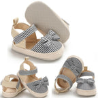 Newborn Baby Girl Striped Bow Sandals Soft Shoes Infants Anti-Slip Sneaker New Fashion Clogs 0-18M Stevvex