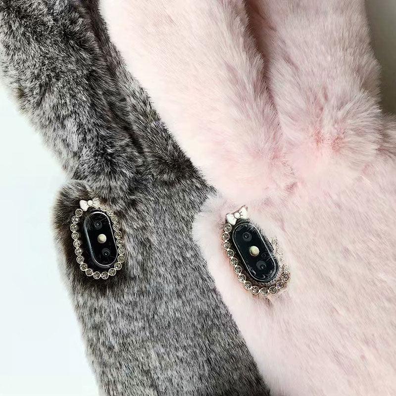Cute Stuffed Plush Fluffy Case For iPhone 13 12 11 Pro XS Max X XR 12Mini Rabbit Ears Furry fluffy Fur Plush Warm Cover for iPhone 6 6S 7 8 Plus Phone Case Stevvex