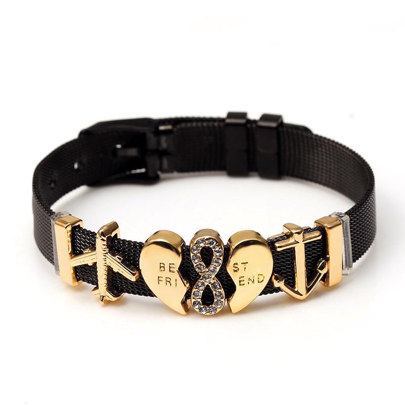 Two-tone Stainless Steel  Bracelets For Women Men Golden Love Heart Beaded  Ribbon  Bracelet & Bangle Gifts - SJB-DIAMOND ELITES