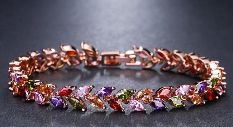 Luxury Diamond Shiny Fashion Charm AAA Cubic White Zircon Four Colors Leaf Jewelry Bracelets For Woman Elegance Wedding Party Gift - SJB-DIAMOND ELITES