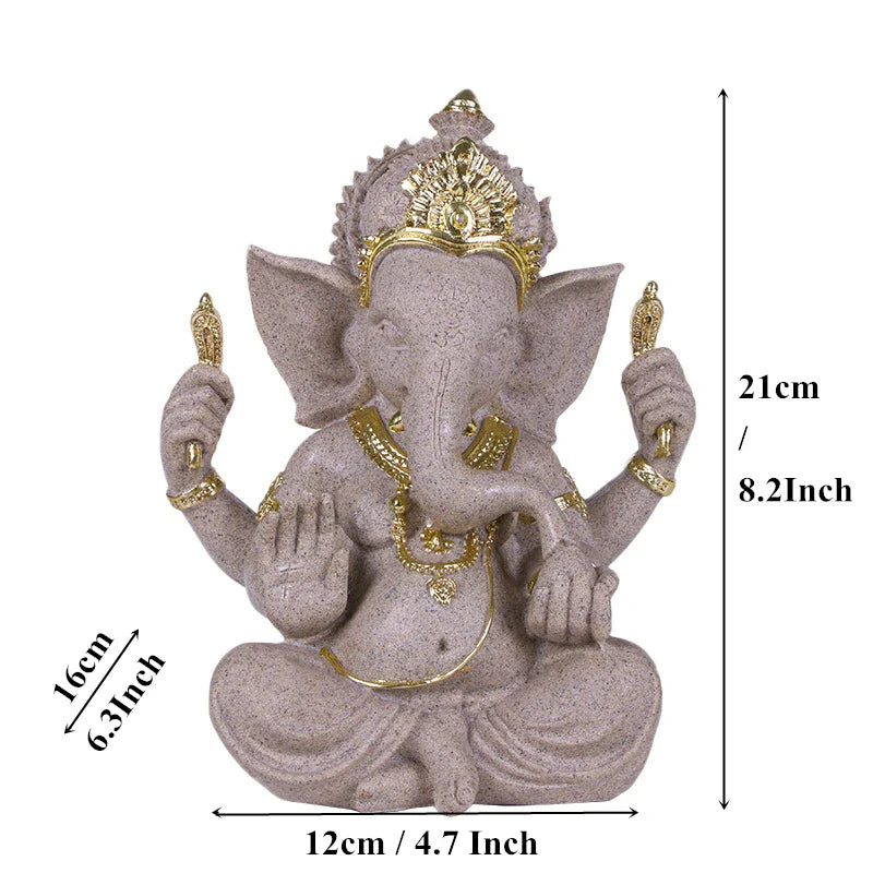 home decoration Nature Sandstone Indian Ganesha Figurine Religious Hindu Elephant God Statues Fengshui Elephant-Headed Buddha Lootquake LLC