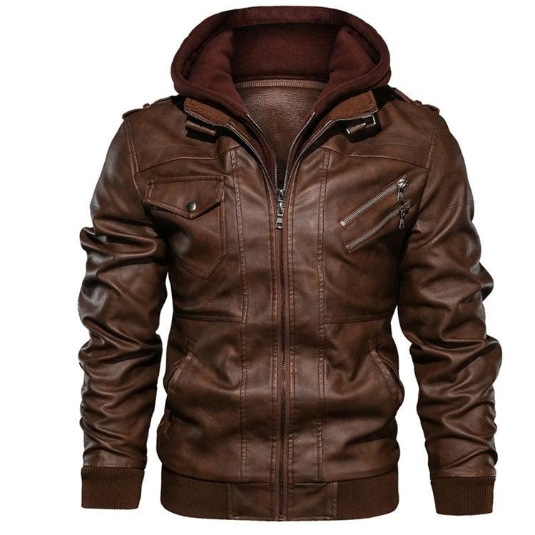 New Men's PU Leather Jackets Autumn Casual Motorcycle Jacket Biker Hooded Jackets Autumn Casual Warm Jacket Men Winter Clothing Jackets Men Black Vintage Motorcycle Jacket With Removable Hood Stevvex