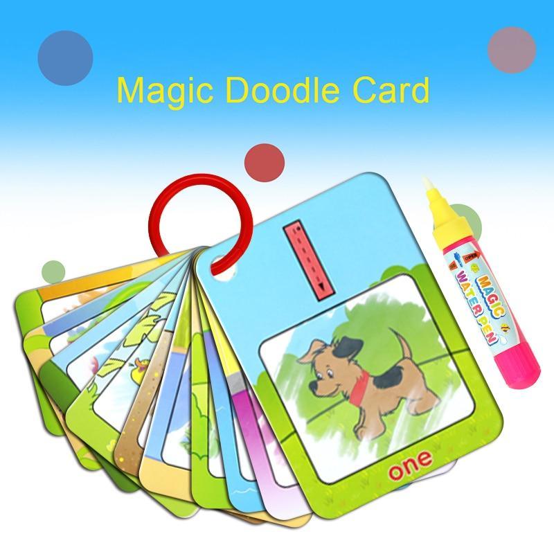 New Magic Doodle Card Water Drawing Card Kids Learn Number/Color/Shape in English 8/10 Pcs with 1 Pcs Water Pen Coloring Toy - SJB-DIAMOND ELITES
