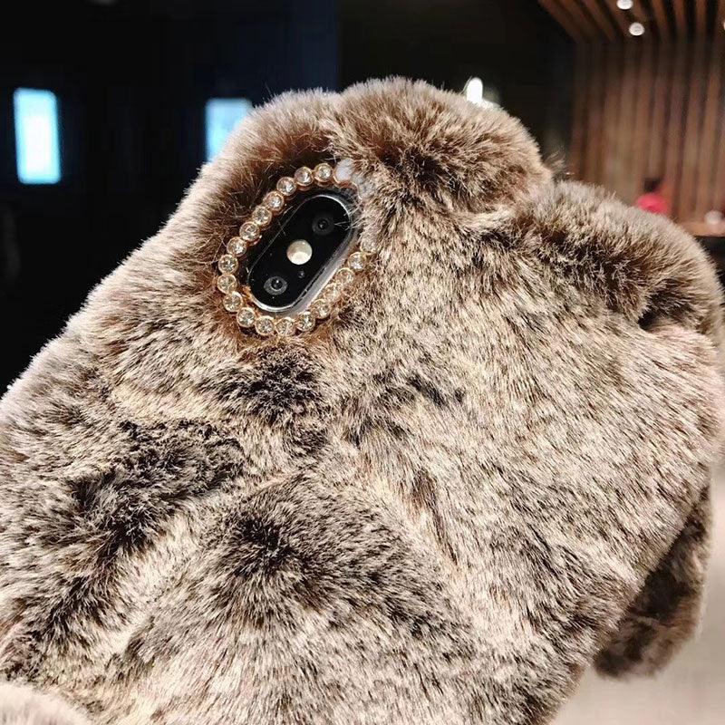 Cute Stuffed Plush Fluffy Case For iPhone 13 12 11 Pro XS Max X XR 12Mini Rabbit Ears Furry fluffy Fur Plush Warm Cover for iPhone 6 6S 7 8 Plus Phone Case Stevvex