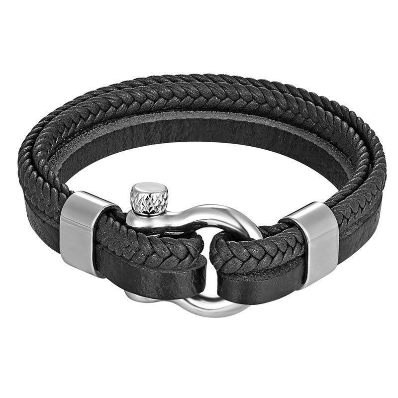 High Quality Stainless Steel Shackle Buckle Leather Survival Anchor Bracelets Bangle Men Surf Nautical Sailor Surfer Wristband Jewelry - SJB-DIAMOND ELITES