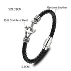 Modern Design Popular Black Leather Anchor Luxury Bracelet For Men Stainless Steel Leather Bracelet Elegant And Couple Bracelet - SJB-DIAMOND ELITES