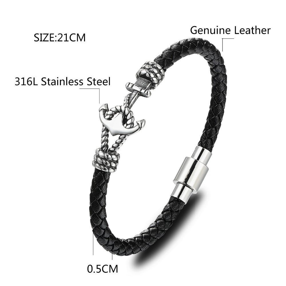 Modern Design Popular Black Leather Anchor Luxury Bracelet For Men Stainless Steel Leather Bracelet Elegant And Couple Bracelet - SJB-DIAMOND ELITES