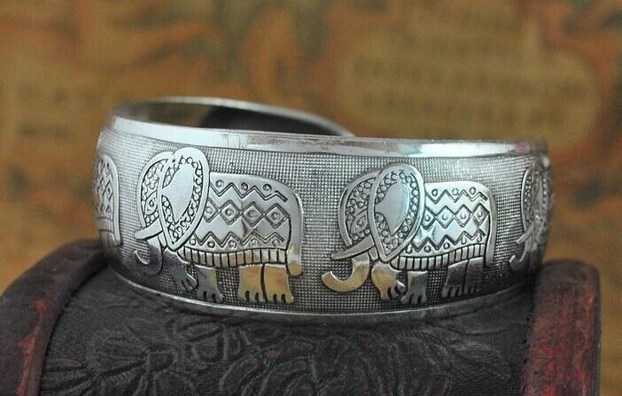 Big Elegant Luxury Amazing Classic Fashion Flower Metal Tibetan Indian Silver Vintage Retro Fashion Cuff Bracelet Bangle For Woman With Details of Animals - SJB-DIAMOND ELITES