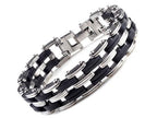 Men Stainless Steel Link Chain Bracelets & Bangles Men's Cuff  Wristband Biker Motorcycle Black Silicone Bracelet - SJB-DIAMOND ELITES