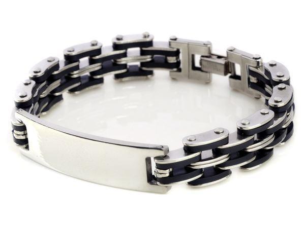Men Stainless Steel Link Chain Bracelets & Bangles Men's Cuff  Wristband Biker Motorcycle Black Silicone Bracelet - SJB-DIAMOND ELITES