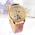 Fashion Paris Style Tower Butterfly PU Leather Women Watch Wrist Watch Ladies Watch For Women and Ladies and Girls