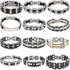Men Stainless Steel Link Chain Bracelets & Bangles Men's Cuff  Wristband Biker Motorcycle Black Silicone Bracelet - SJB-DIAMOND ELITES