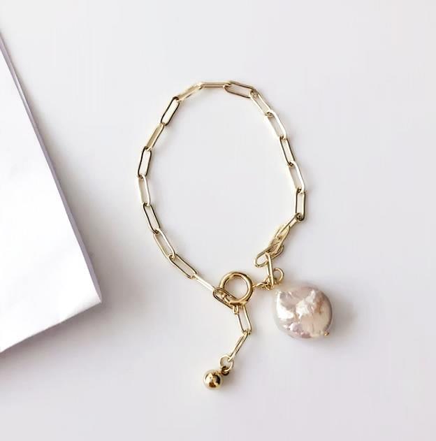 New Handmade Imitation Pearls Gold Metal Link Chain Bracelets for Women Girl Summer Party Luxury Jewelry Gift - SJB-DIAMOND ELITES