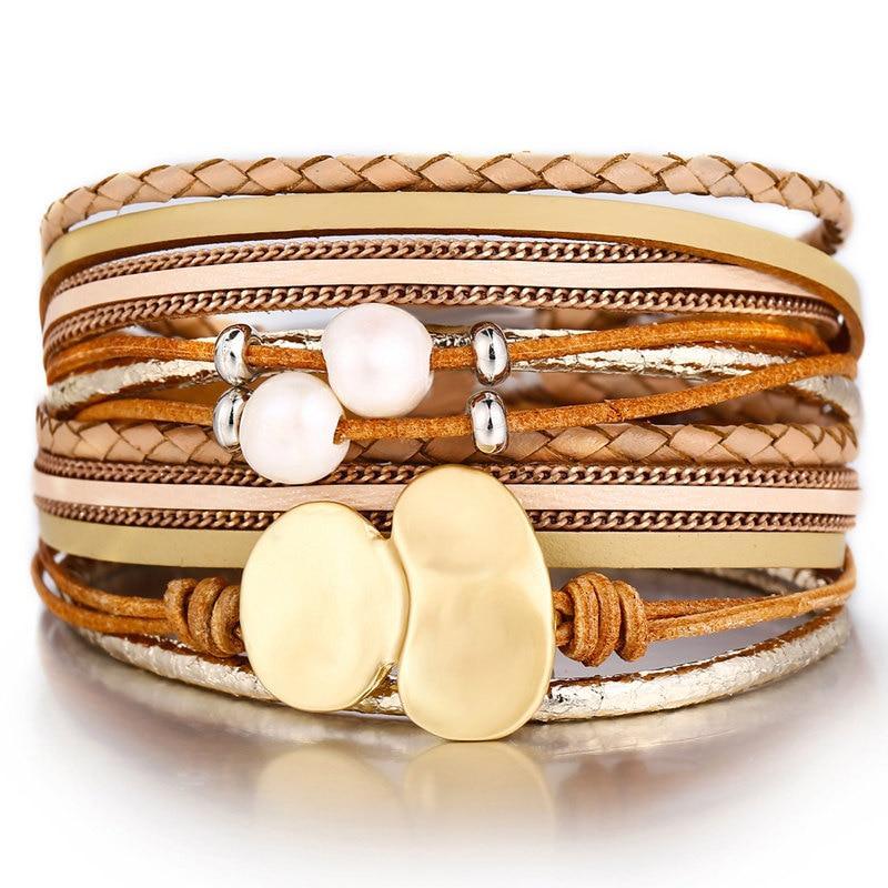 Legendary Amazing New Modern Fashion Pearl Elegant Multi-Layer Leather Handmade Bracelet Bangle Luxury For Woman - SJB-DIAMOND ELITES