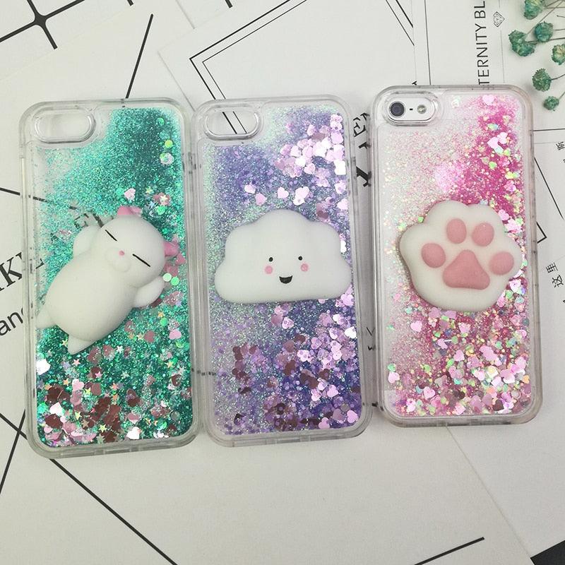3D  Cat Case For Iphone 5s Se 7 7 Plus Case Liquid Quicksand Glitter Silicone Case For Iphone 8 8 Plus X 6 6s Cover  Rubber Silicone Phone Case Stevvex