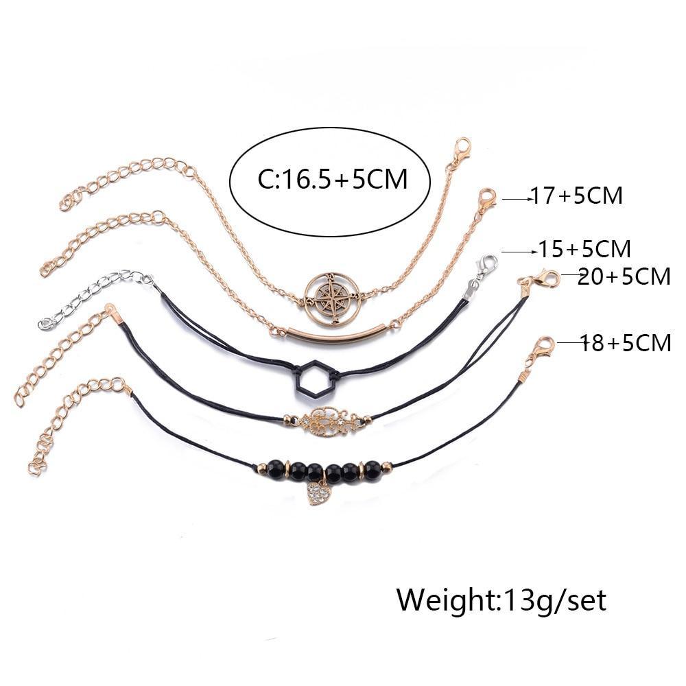 Bohemian Black Beads Chain Bracelets Bangles For Women Fashion Heart Compass Gold Color  Bracelets Sets Luxury Jewelry Gifts - SJB-DIAMOND ELITES