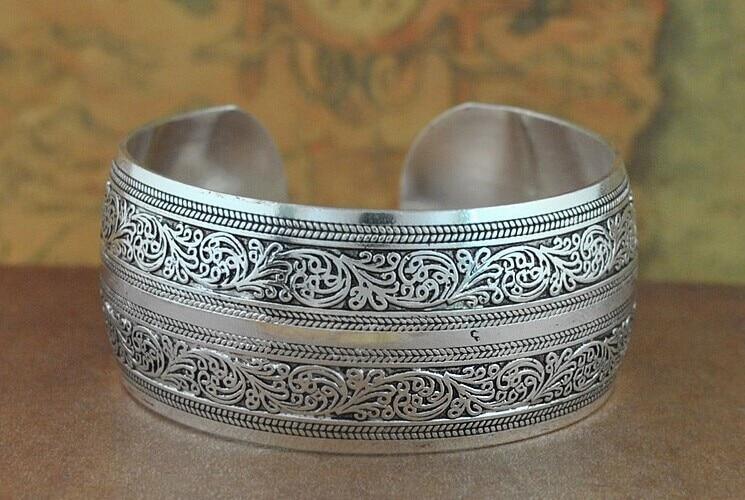 Big Elegant Luxury Amazing Classic Fashion Flower Metal Tibetan Indian Silver Vintage Retro Fashion Cuff Bracelet Bangle For Woman With Details of Animals - SJB-DIAMOND ELITES