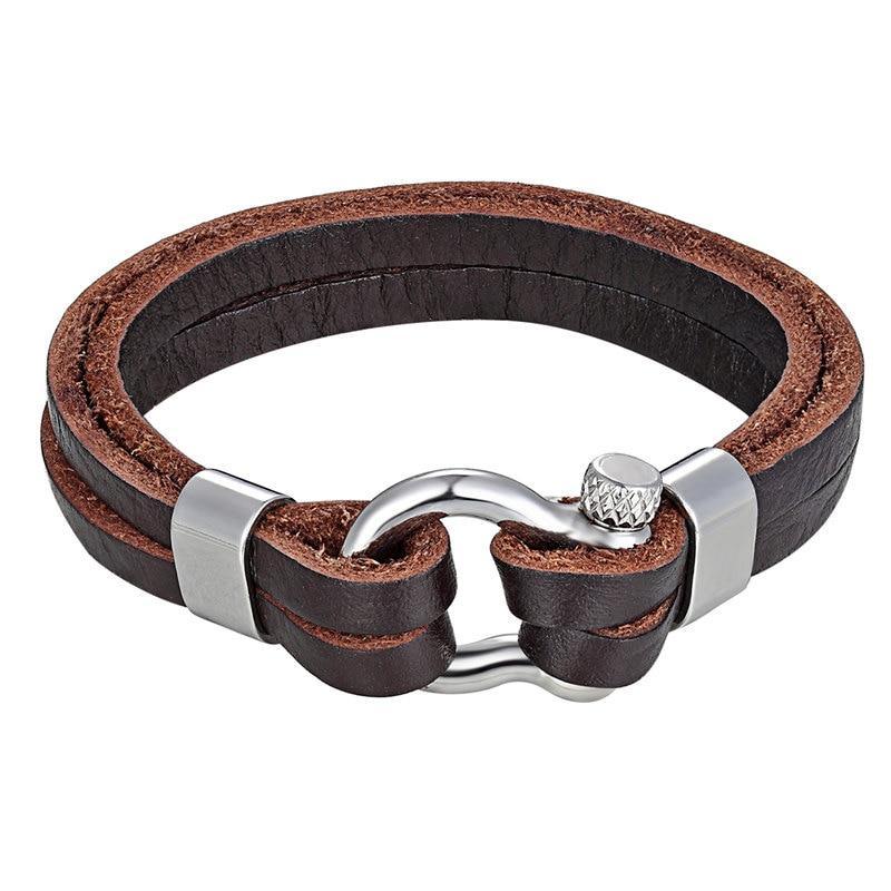High Quality Stainless Steel Shackle Buckle Leather Survival Anchor Bracelets Bangle Men Surf Nautical Sailor Surfer Wristband Jewelry - SJB-DIAMOND ELITES
