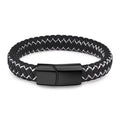 Handmade Luxury Modern Leather Black Blue Braided Leather Bracelet for Men Stainless Steel Design - SJB-DIAMOND ELITES