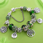 Elegant Modern Amazing Fashion New Luxury Silver Tree of Life Fashion Bracelet Green Leaf Crystal Charm Bracelet - SJB-DIAMOND ELITES