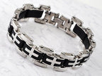Men Stainless Steel Link Chain Bracelets & Bangles Men's Cuff  Wristband Biker Motorcycle Black Silicone Bracelet - SJB-DIAMOND ELITES
