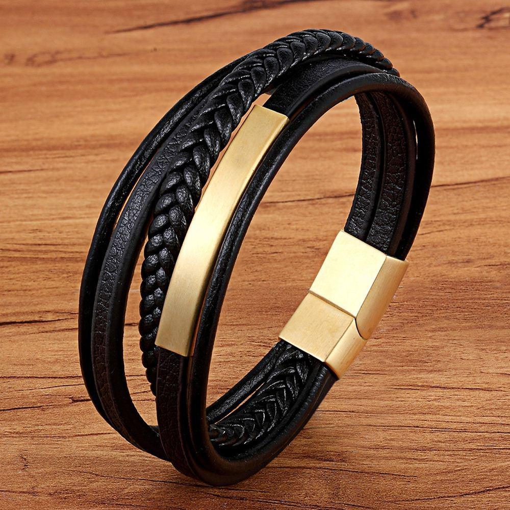 Classic Genuine Leather Bracelet For Men Hand Charm Jewelry Multilayer Magnet Handmade Gift For Cool Boys - SJB-DIAMOND ELITES