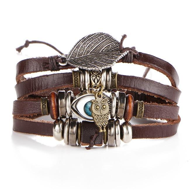 BOHO Tibet Stone Feather Multilayer Leather Bracelet Eye Fish Charms Beads Bracelets For Men Vintage Punk Wrap Wristband Cool Jewelry - SJB-DIAMOND ELITES