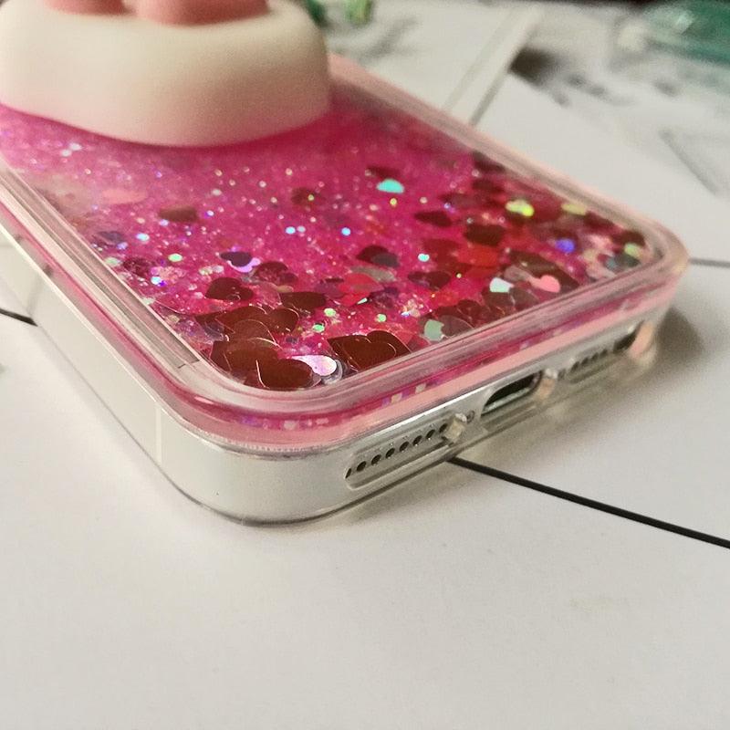 3D  Cat Case For Iphone 5s Se 7 7 Plus Case Liquid Quicksand Glitter Silicone Case For Iphone 8 8 Plus X 6 6s Cover  Rubber Silicone Phone Case Stevvex