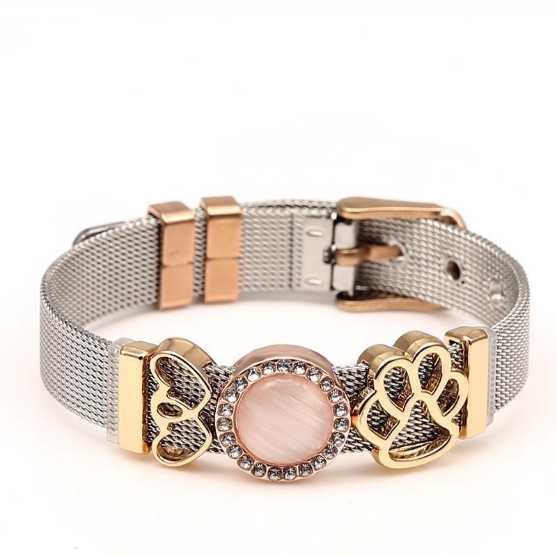 Two-tone Stainless Steel  Bracelets For Women Men Golden Love Heart Beaded  Ribbon  Bracelet & Bangle Gifts - SJB-DIAMOND ELITES