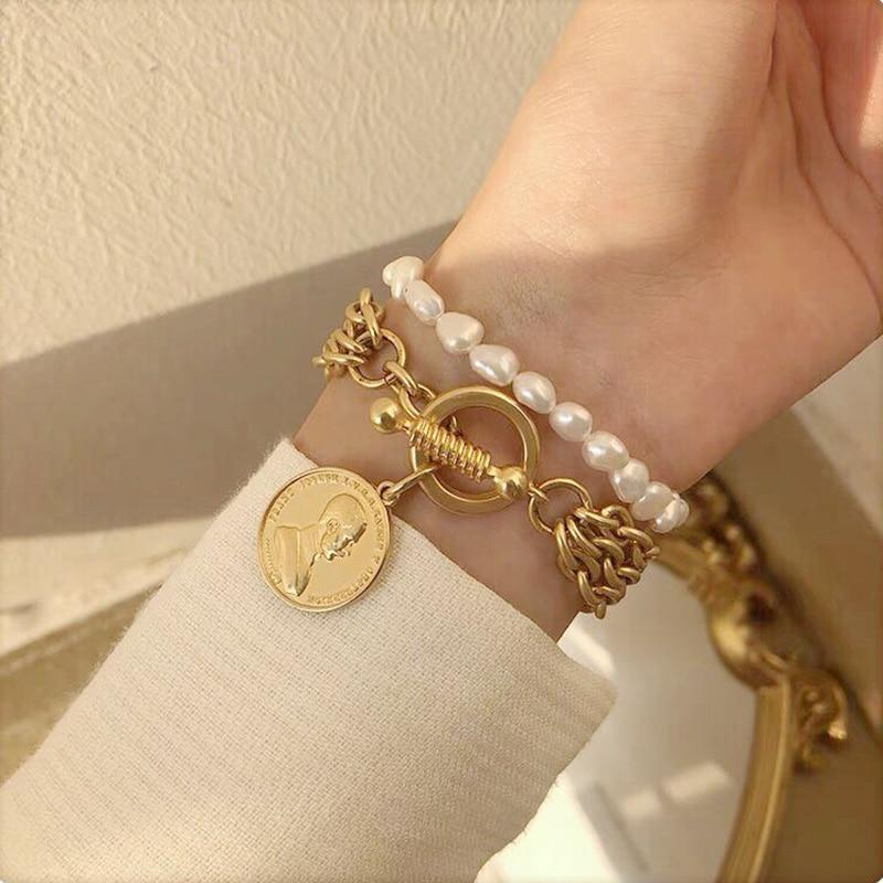 New Handmade Imitation Pearls Gold Metal Link Chain Bracelets for Women Girl Summer Party Luxury Jewelry Gift - SJB-DIAMOND ELITES