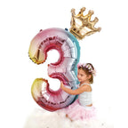 Luxury Gradient Modern 32inch Rainbow number Foil Balloons For Birthday party Decorations Kids Rose Ballons With Crown From 0-9 Numbers - SJB-DIAMOND ELITES