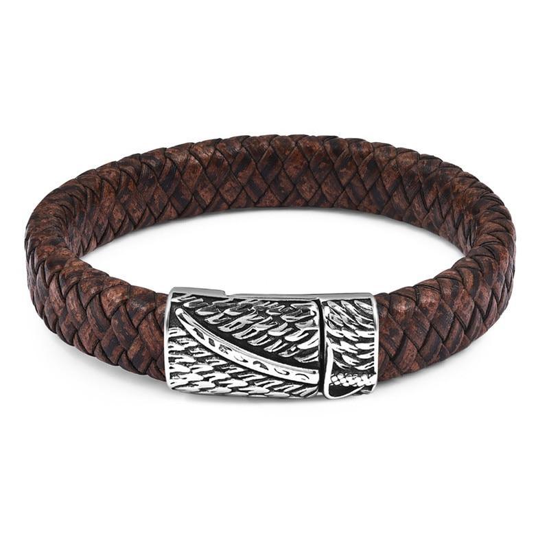 Handmade Luxury Modern Leather Black Blue Braided Leather Bracelet for Men Stainless Steel Design - SJB-DIAMOND ELITES