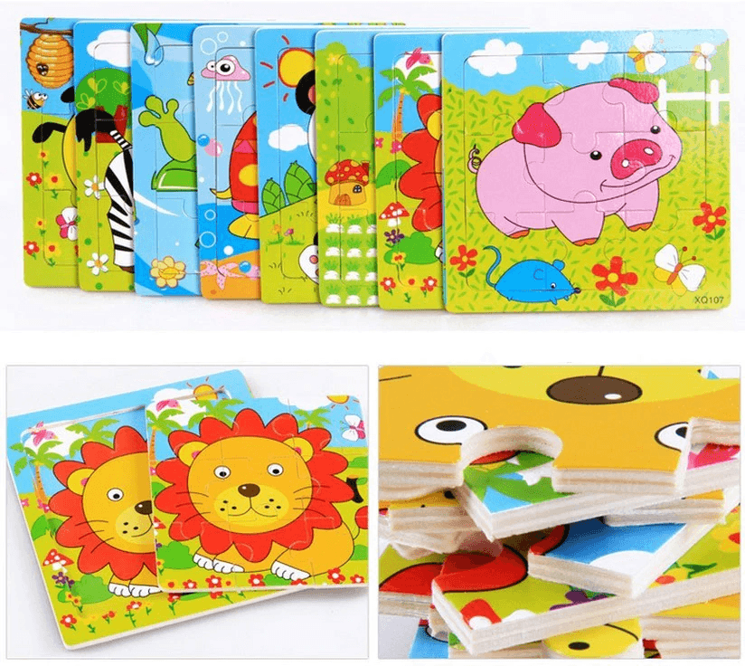 1 Pcs Animal Wooden Puzzles For Children In Wooden 3D Mosaic Puzzles Kids Educational Toys Design  For Baby Birthday Gifts - SJB-DIAMOND ELITES