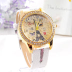 Fashion Paris Style Tower Butterfly PU Leather Women Watch Wrist Watch Ladies Watch For Women and Ladies and Girls