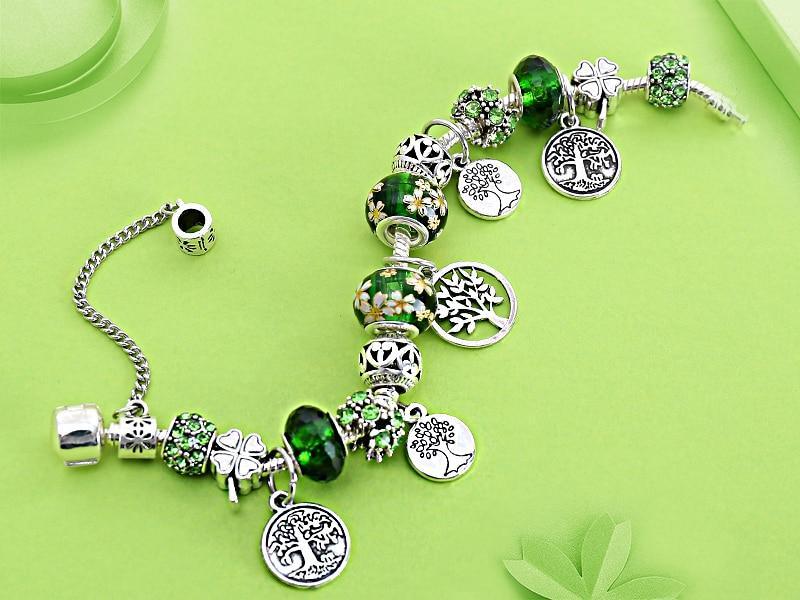 Elegant Modern Amazing Fashion New Luxury Silver Tree of Life Fashion Bracelet Green Leaf Crystal Charm Bracelet - SJB-DIAMOND ELITES
