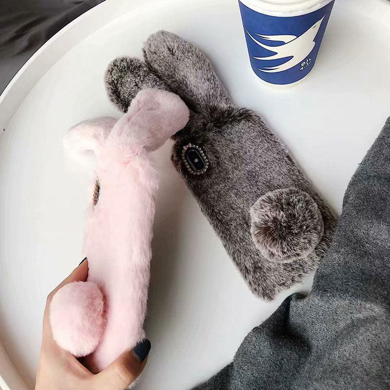 Cute Stuffed Plush Fluffy Case For iPhone 13 12 11 Pro XS Max X XR 12Mini Rabbit Ears Furry fluffy Fur Plush Warm Cover for iPhone 6 6S 7 8 Plus Phone Case Stevvex