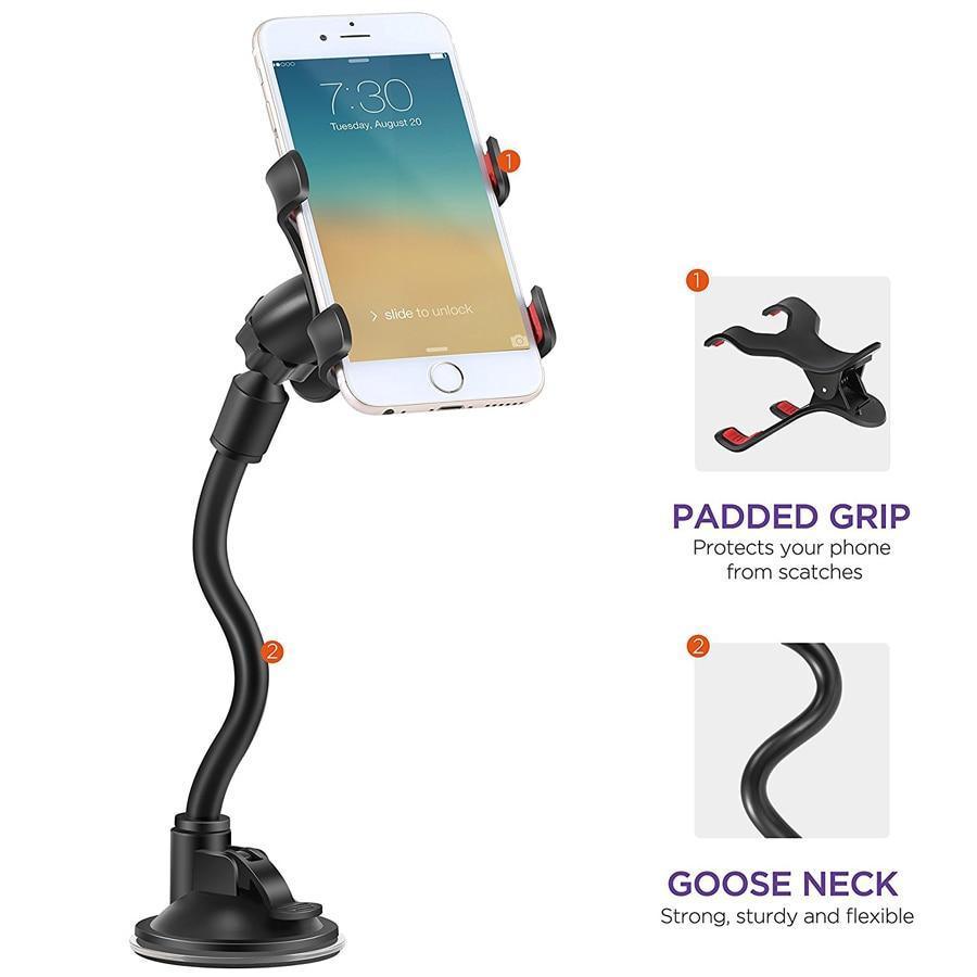 Adjustable Car Strong Phone Holder Flexible 360 Degree Rotation Windshield Mobile Stable Phone Holder Support GPS Car Accessories Stevvex