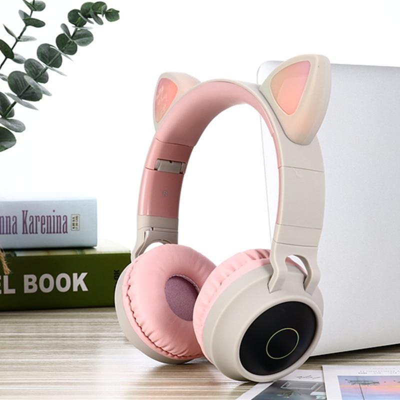 STEVVEX New Luxury Interesting LED Cat Ear Noise Cancelling Headphones Bluetooth 5.0  For Young People and  Kids Headset Support TF Card 3.5mm Plug With Mic - SJB-DIAMOND ELITES