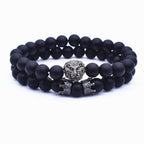 Classic Vintage Elegant Lion Head and Luxury Crown Charm Bracelet Natural Lava Stone Beads Amazing Bracelet Great For Men Fashion Jewelry