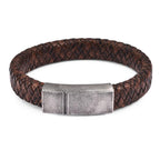 Handmade Luxury Modern Leather Black Blue Braided Leather Bracelet for Men Stainless Steel Design - SJB-DIAMOND ELITES