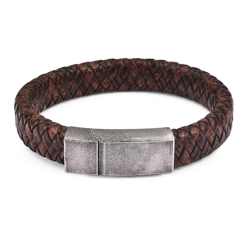 Handmade Luxury Modern Leather Black Blue Braided Leather Bracelet for Men Stainless Steel Design - SJB-DIAMOND ELITES