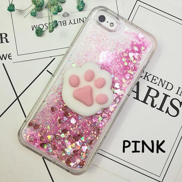 3D  Cat Case For Iphone 5s Se 7 7 Plus Case Liquid Quicksand Glitter Silicone Case For Iphone 8 8 Plus X 6 6s Cover  Rubber Silicone Phone Case Stevvex