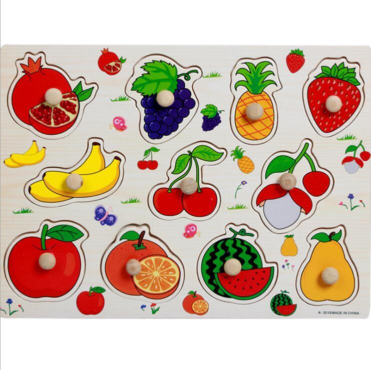 Kid Early Educational Table With Shapes of Vegetables and Animals Baby Hand Grasp Wooden Puzzle Toy Alphabet And Digit Learning Education Child Wood Toy - SJB-DIAMOND ELITES